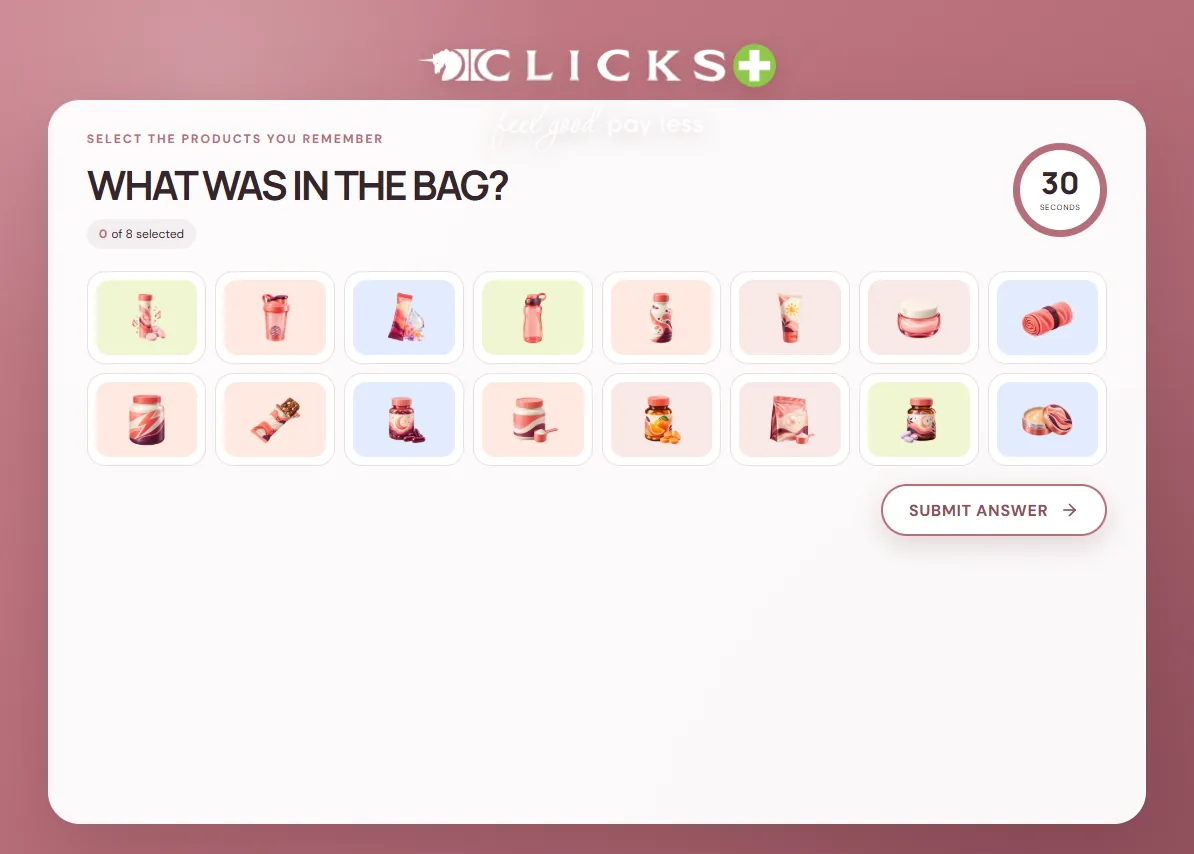 Clicks Glow Bar What's in the Gym Bag recall quiz